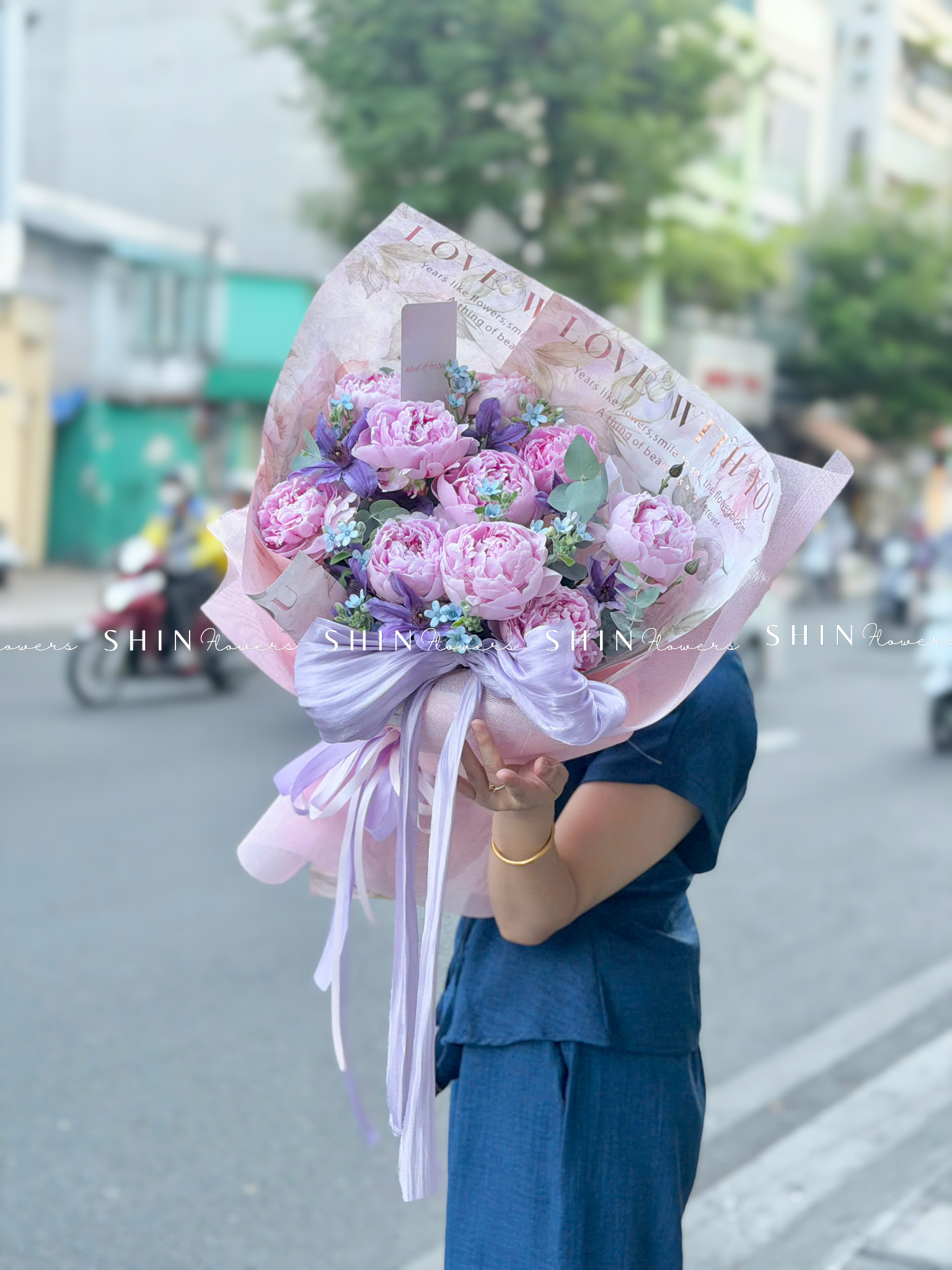 Hoa Bó Mẫu Đơn 10 Peony Hồng Sarah S680