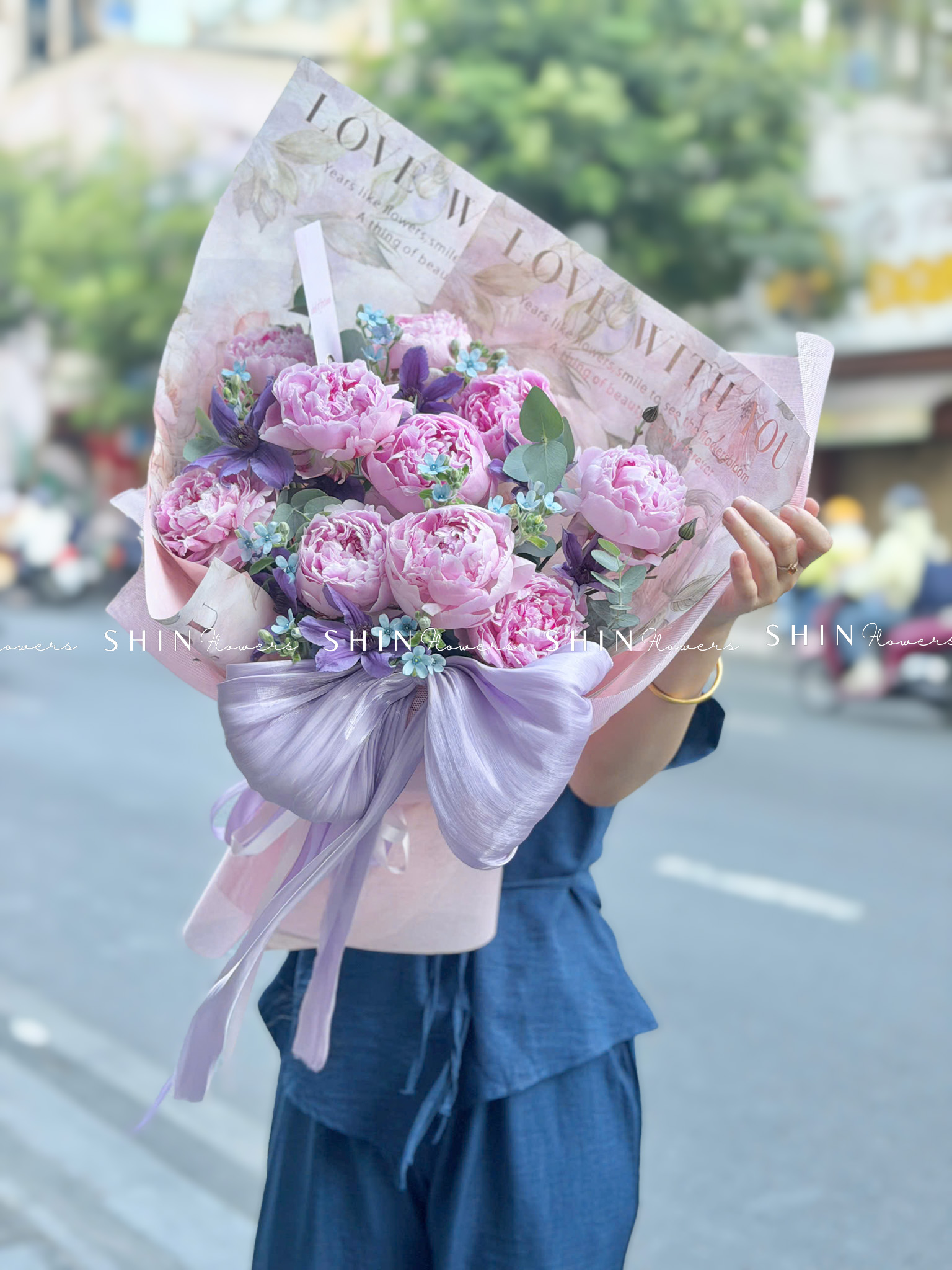 Hoa Bó Mẫu Đơn 10 Peony Hồng Sarah S680