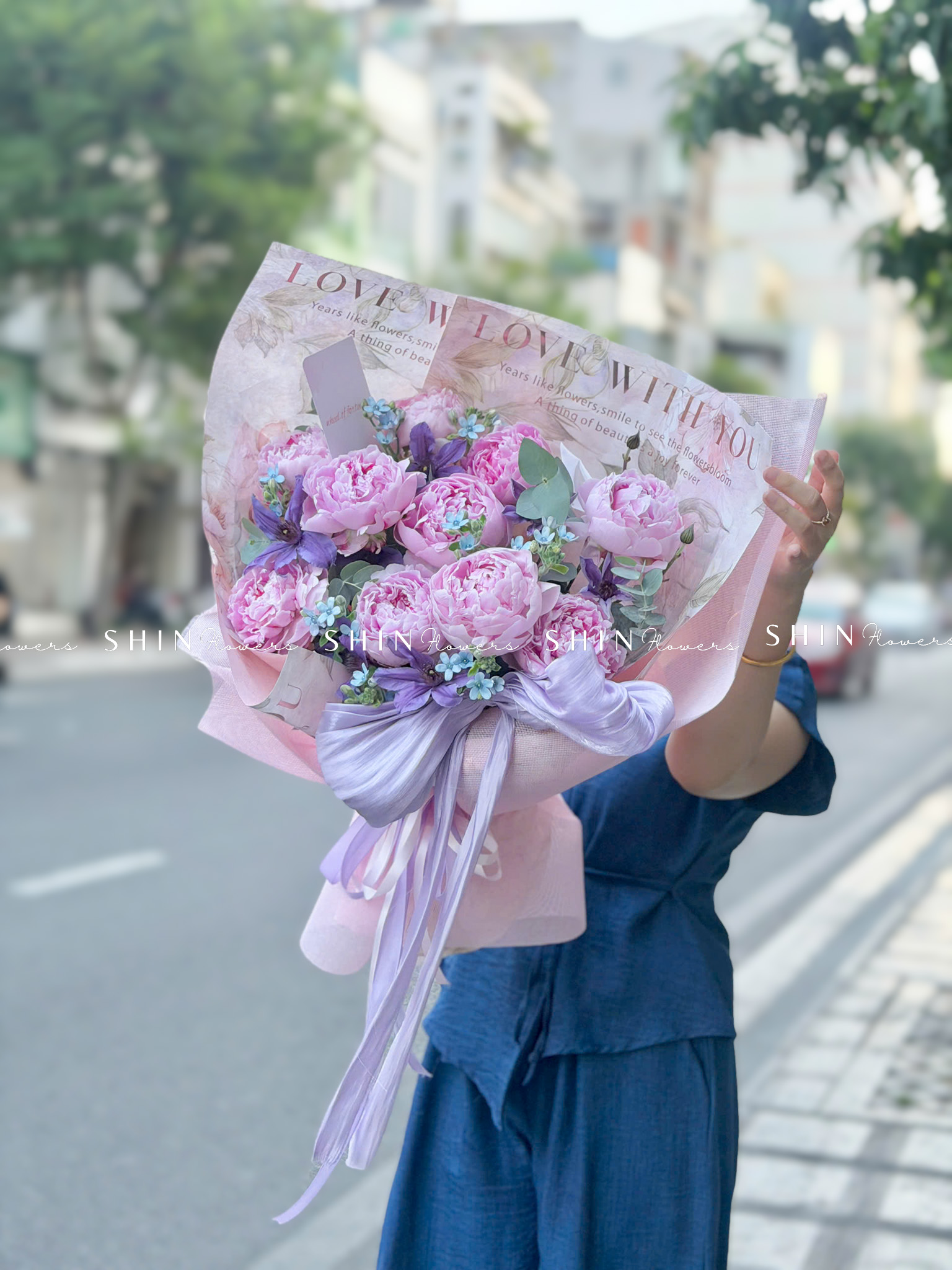 Hoa Bó Mẫu Đơn 10 Peony Hồng Sarah S680