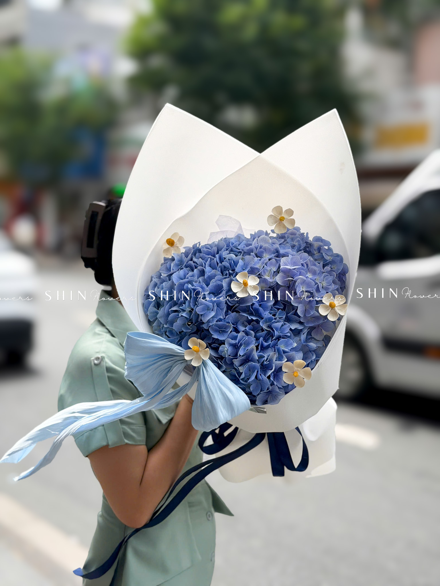 Bó Hoa 3 Cẩm Tú Cầu Xanh Nhập Khẩu S684