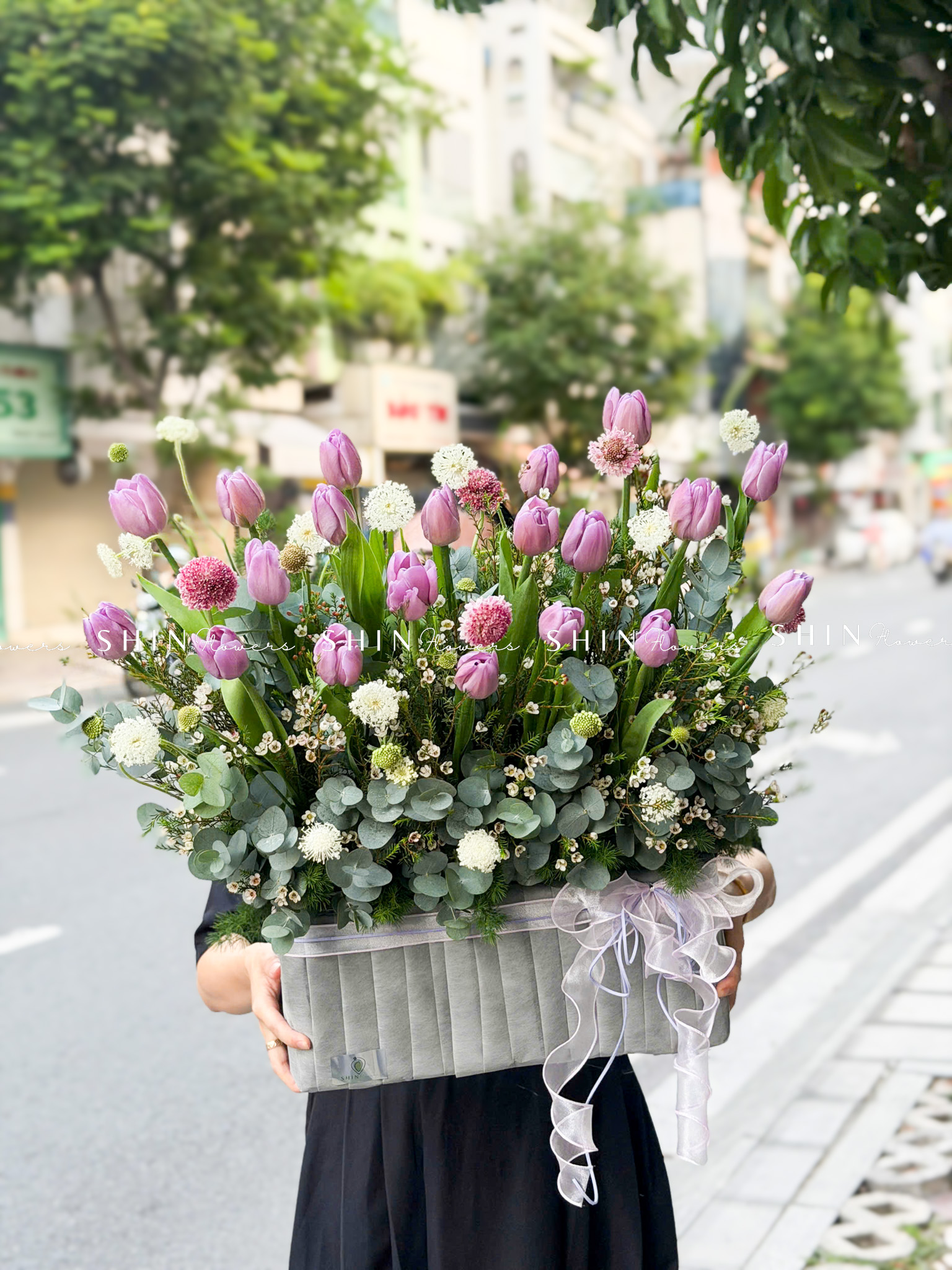 Hộp Hoa 20 Tulip Tím Hà Lan H159
