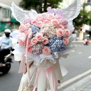 Bó Hoa cánh thiên thần 9 Cẩm Tú Cầu Mix Hoa Ohara Hồng S717