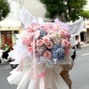 Bó Hoa cánh thiên thần 9 Cẩm Tú Cầu Mix Hoa Ohara Hồng S717