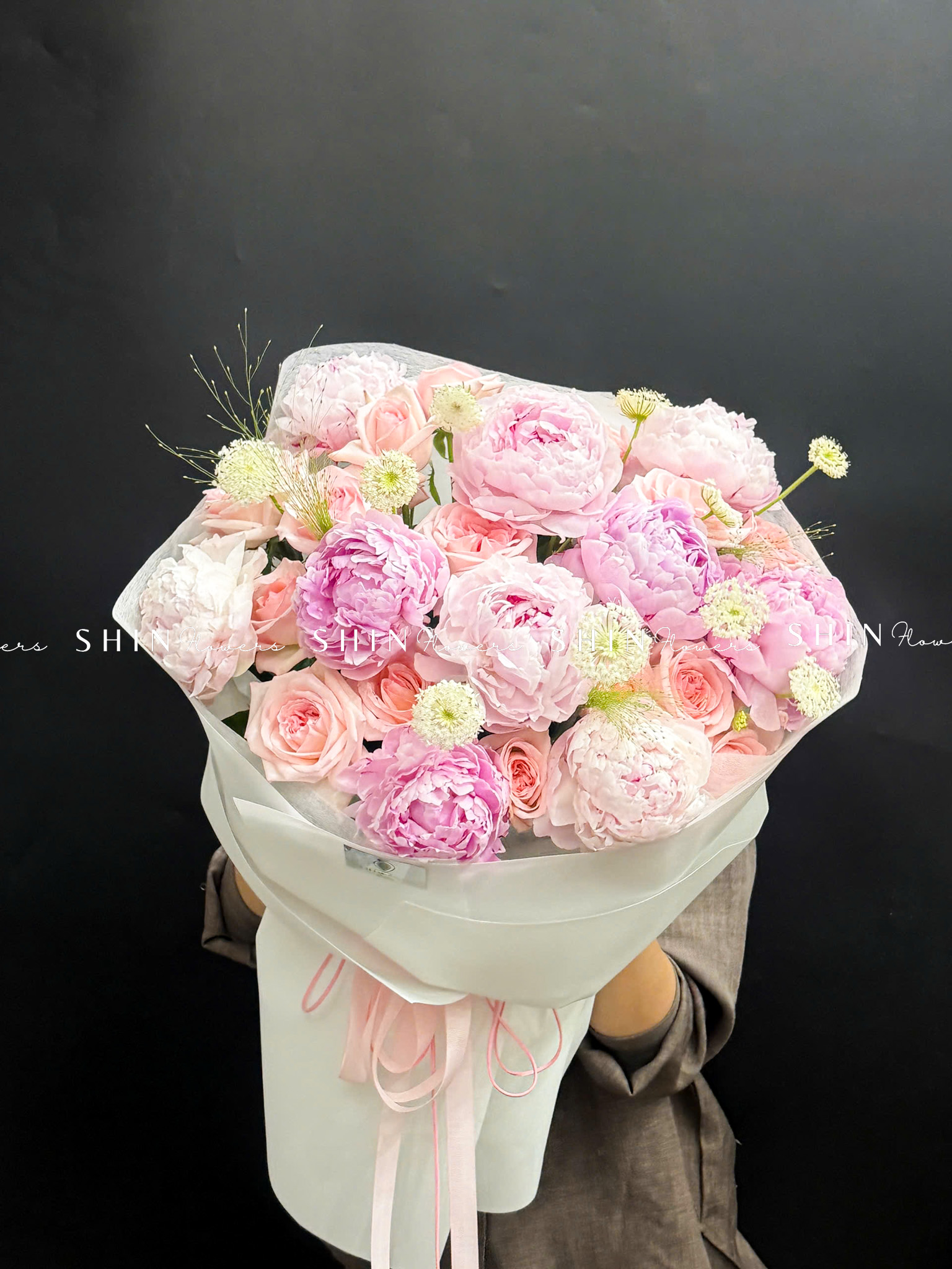 Hoa Bó 9 Mẫu Đơn Sarah Hồng Mix S715