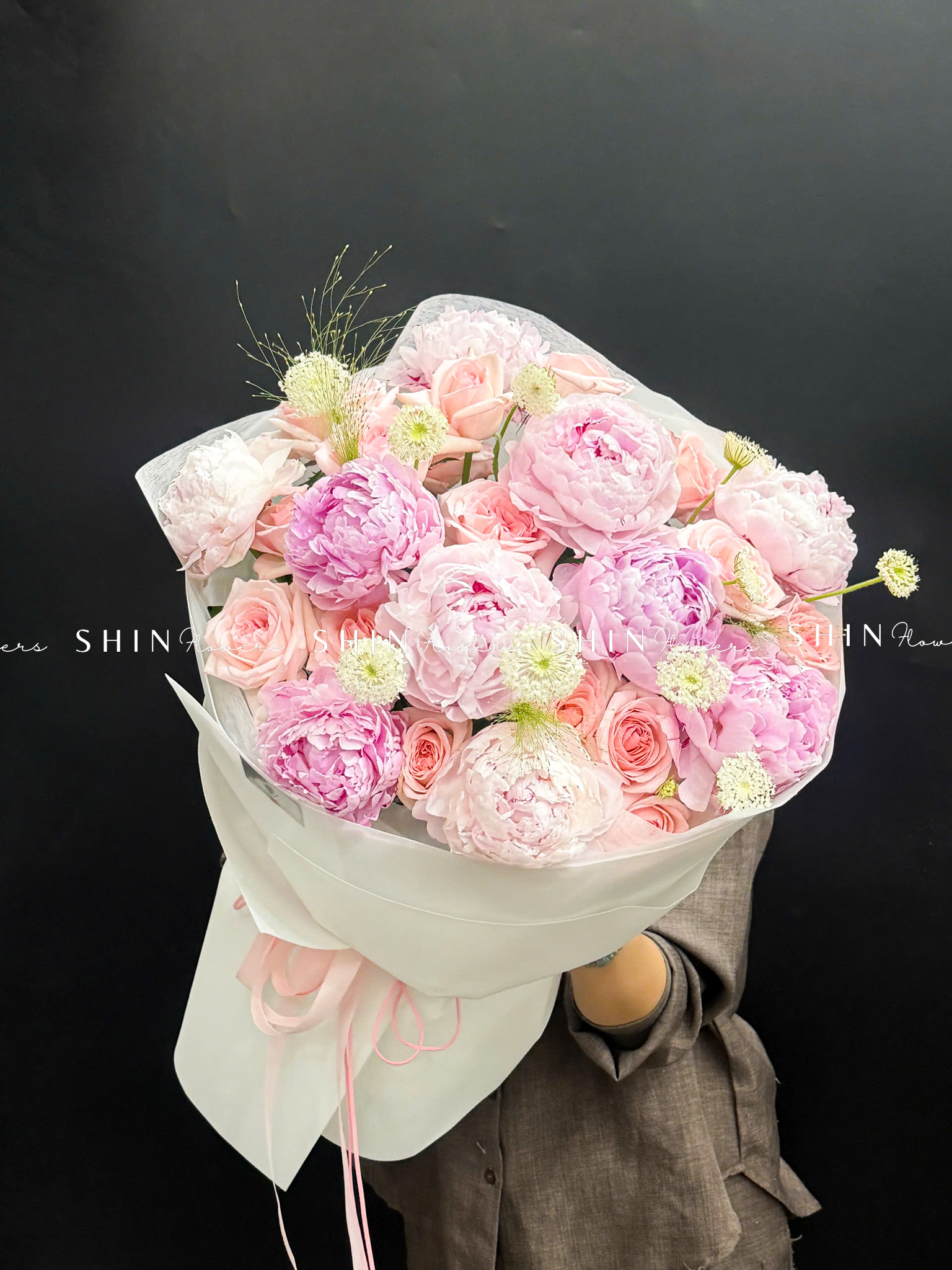 Hoa Bó 9 Mẫu Đơn Sarah Hồng Mix S715