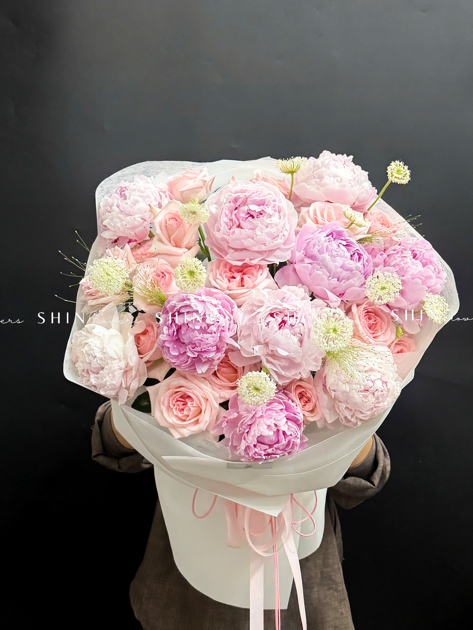 Hoa Bó 9 Mẫu Đơn Sarah Hồng Mix S715