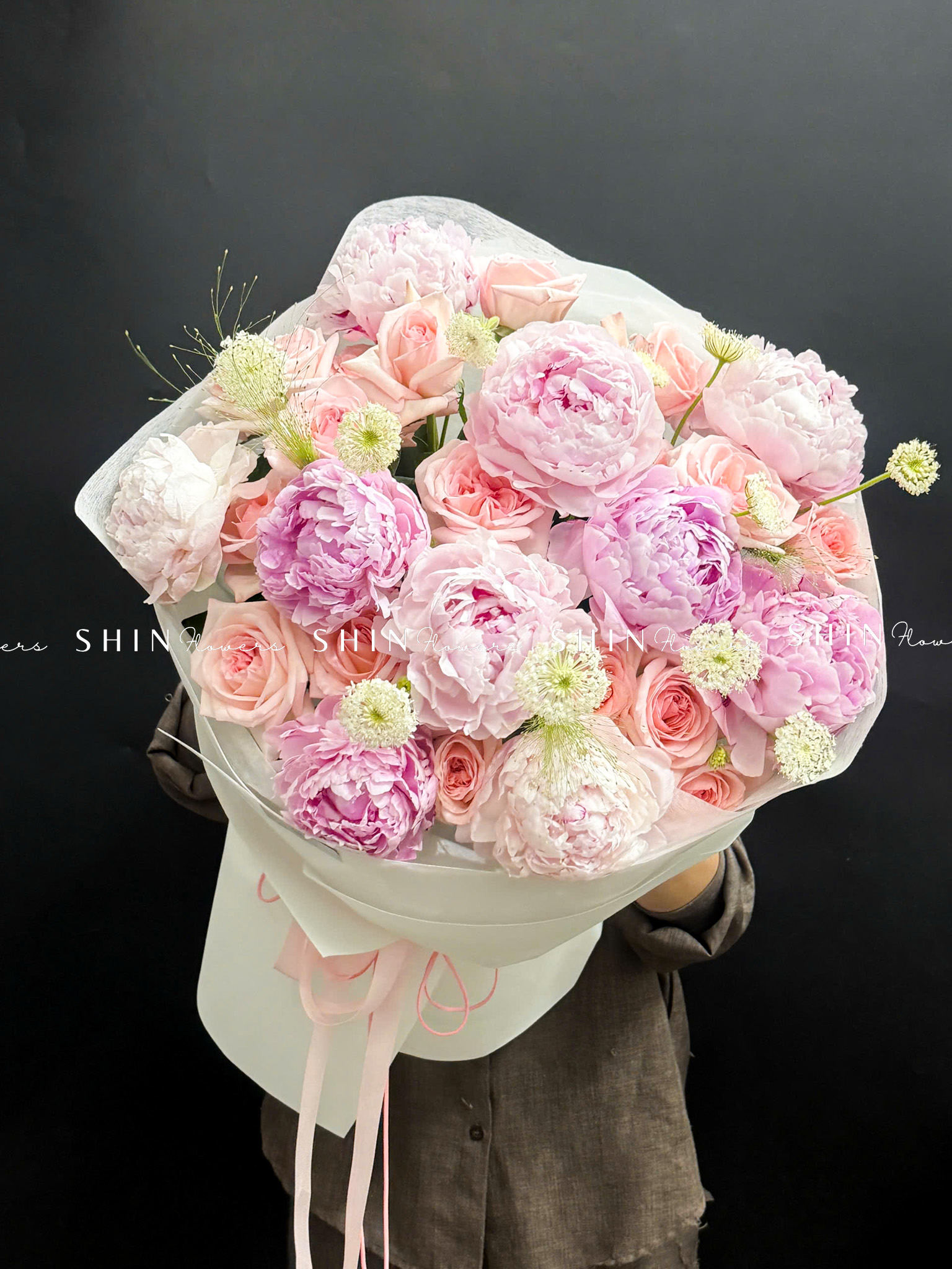 Hoa Bó 9 Mẫu Đơn Sarah Hồng Mix S715