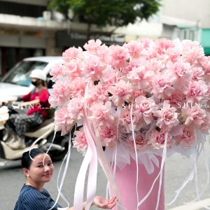 Lẵng 55 Bông Hoa Hồng Nhập Ecuador Pink Mondial H160