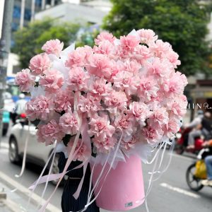 Lẵng 55 Bông Hoa Hồng Nhập Ecuador Pink Mondial H160