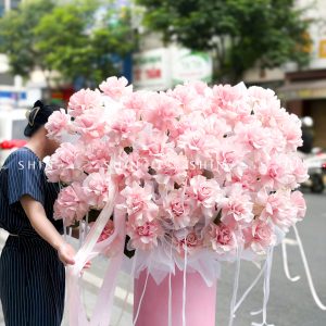 Lẵng 55 Bông Hoa Hồng Nhập Ecuador Pink Mondial H160