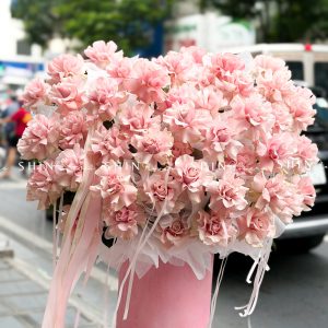 Lẵng 55 Bông Hoa Hồng Nhập Ecuador Pink Mondial H160
