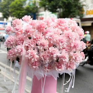 Lẵng 55 Bông Hoa Hồng Nhập Ecuador Pink Mondial H160